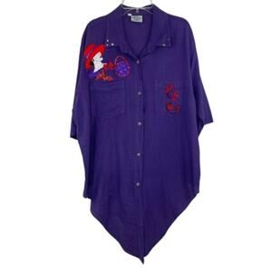 Cottonseed purple red hat button down blouse size Large